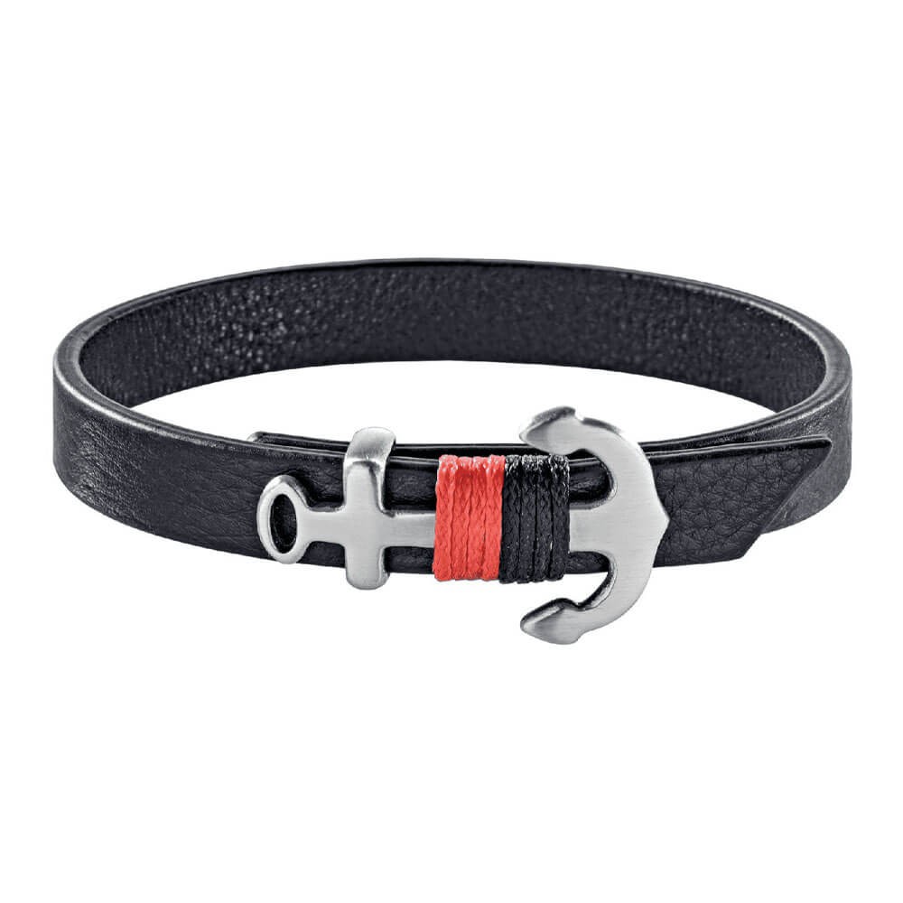 SECTOR Bracciale nero statement da Uomo in acciaio e pelle SZV29
